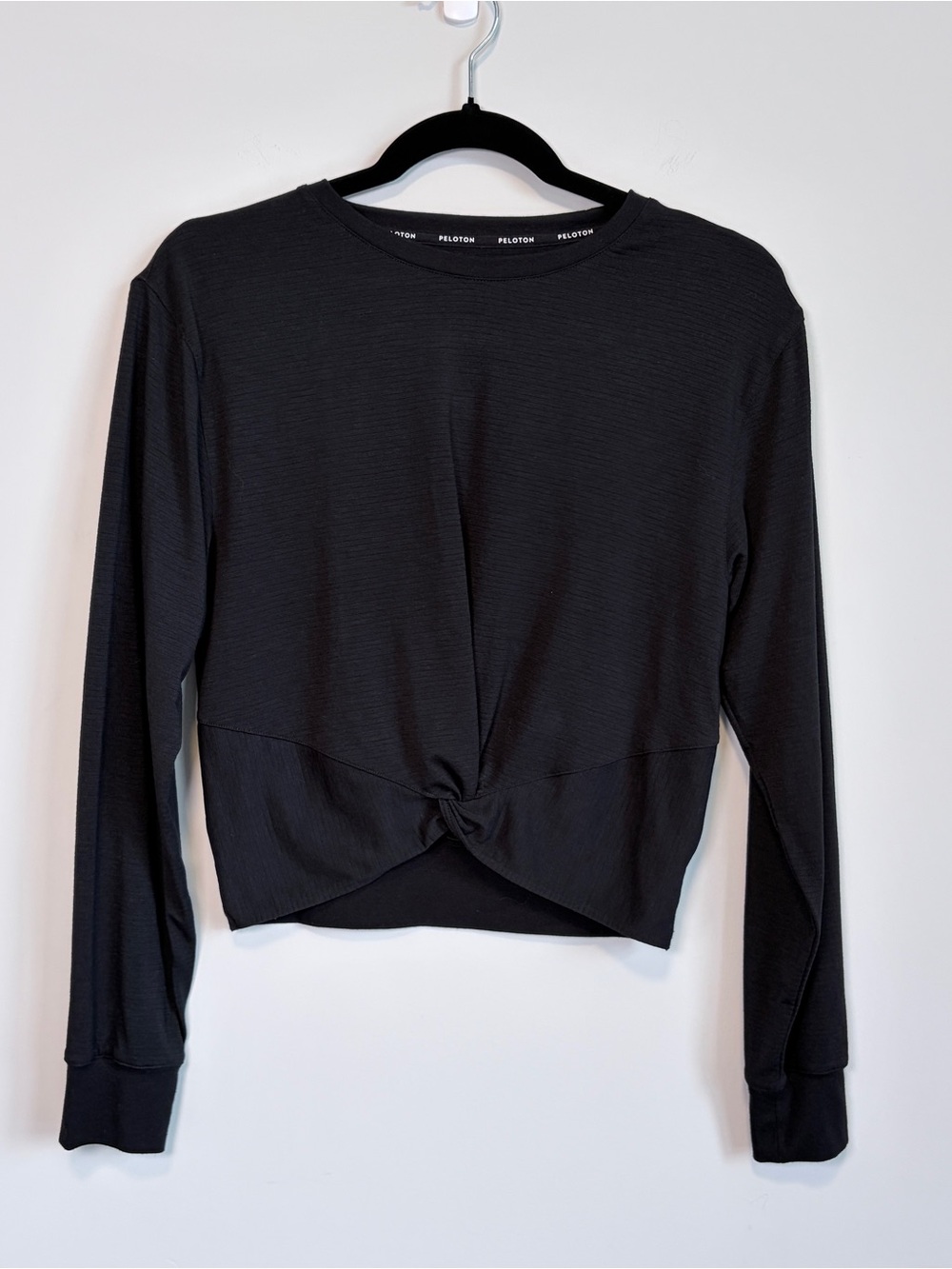 Peloton Long Sleeve Knotted Top Ribbed Activewear Workout Black Women's Small